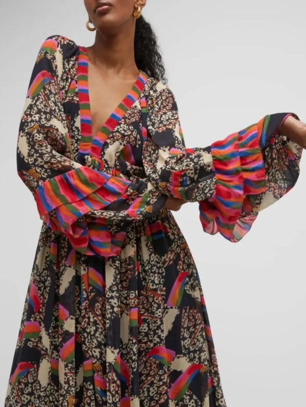 Farm Rio Georgette Printed Leopard Toucans Maxi Dress - Picture 2 of 16